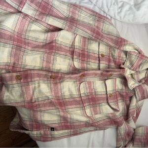 Plaid Pink and Cream Button-Up Shirt Banana Republic